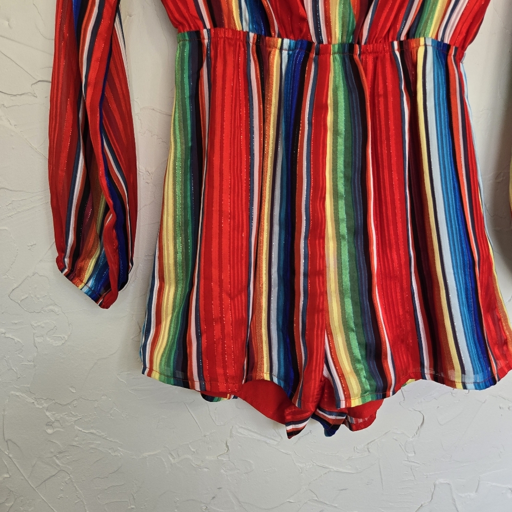 Revolve Superdown Rainbow Stripe Long Sleeve Romp… - image 4